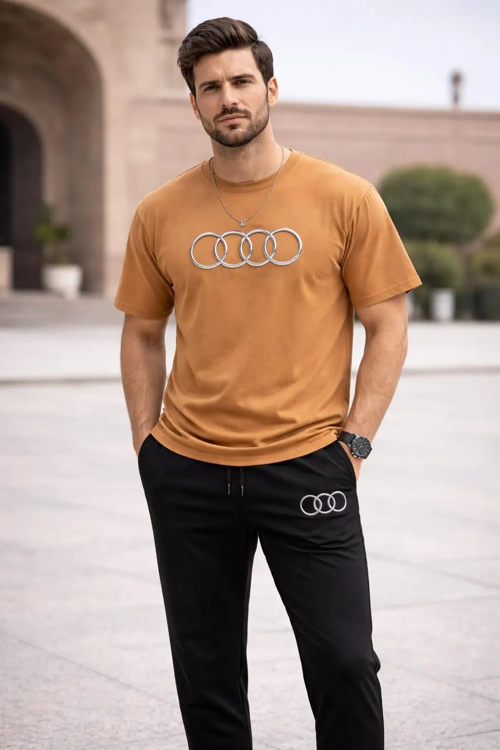 Men Audi Logo Track Suit Blue Cotton Slim Fit