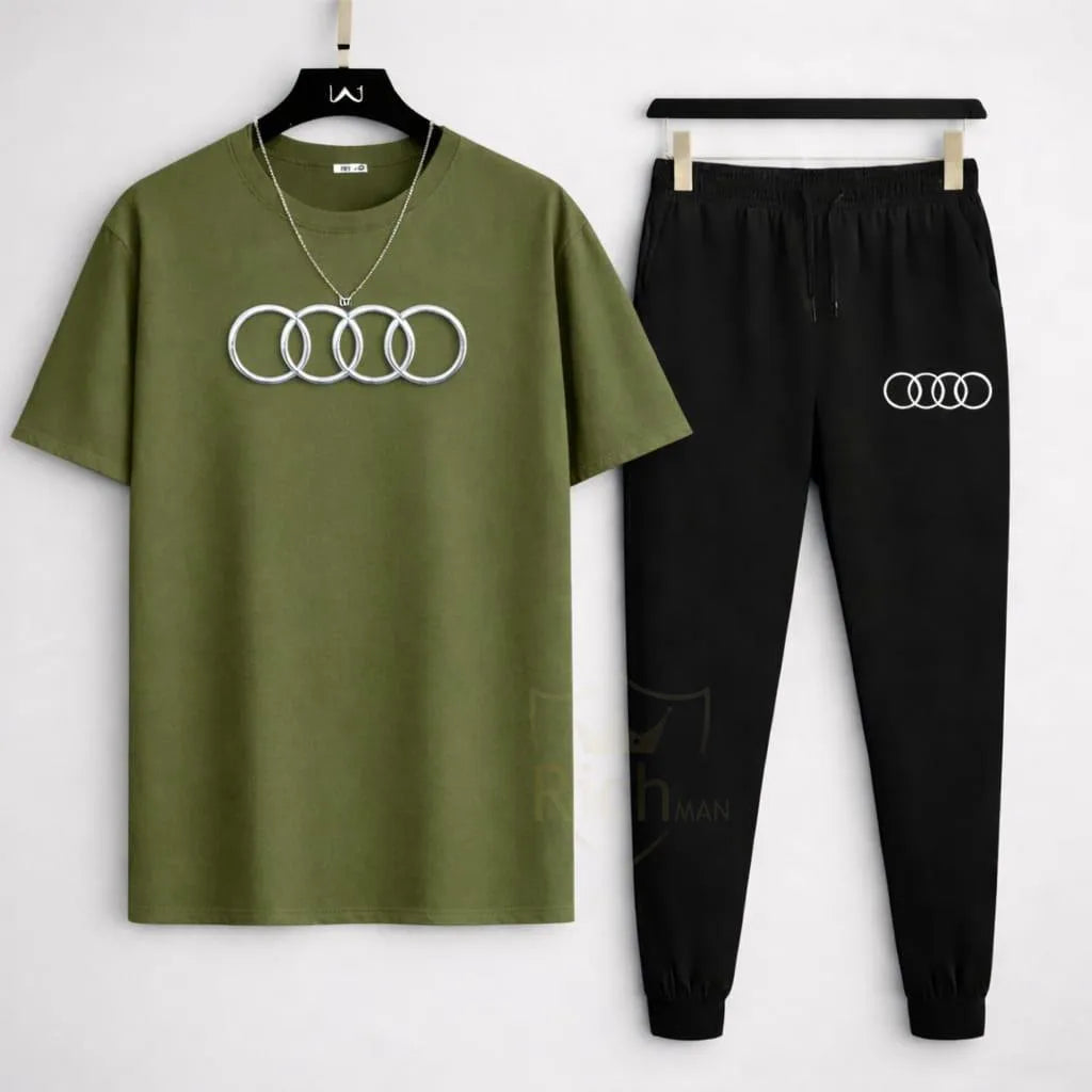 Men Audi Logo Track Suit Blue Cotton Slim Fit
