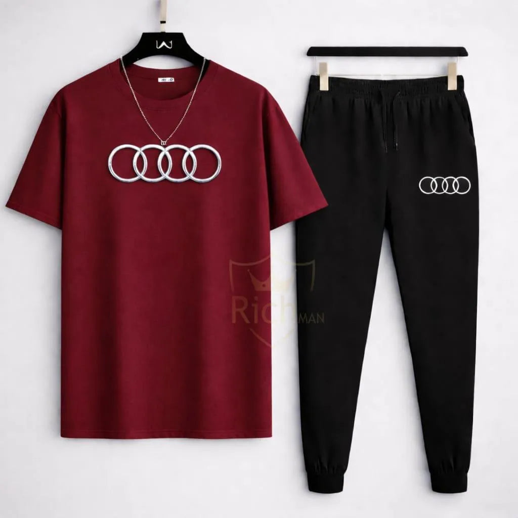 Men Audi Logo Track Suit Blue Cotton Slim Fit