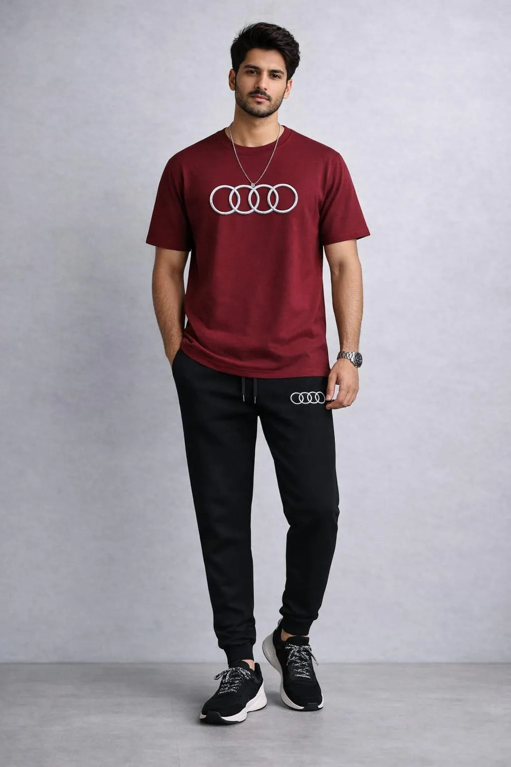 Men Audi Logo Track Suit Blue Cotton Slim Fit
