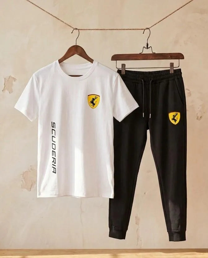 Men's Ferrari Printed Dri Fit Track Suit White Black