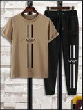 Men NASA Printed Track Suit Beige 2 Pcs